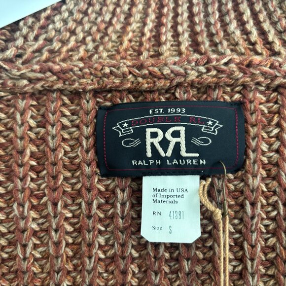 BNWT RRL Thick Rust Marl Wool Cotton Shawl Collar Cardigan - Small Made in USA - Picture 10 of 12